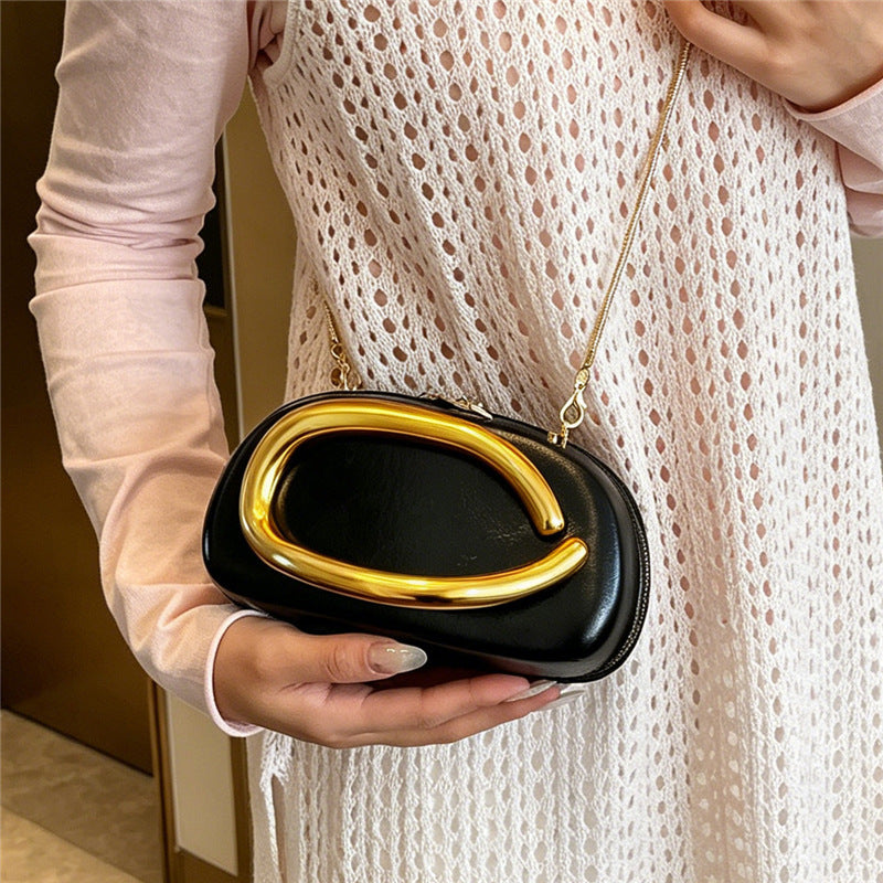 Metal Hard Shell Clutch Chain Crossbody Evening Bag
