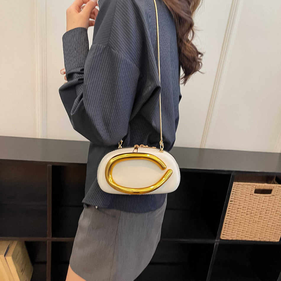 Metal Hard Shell Clutch Chain Crossbody Evening Bag
