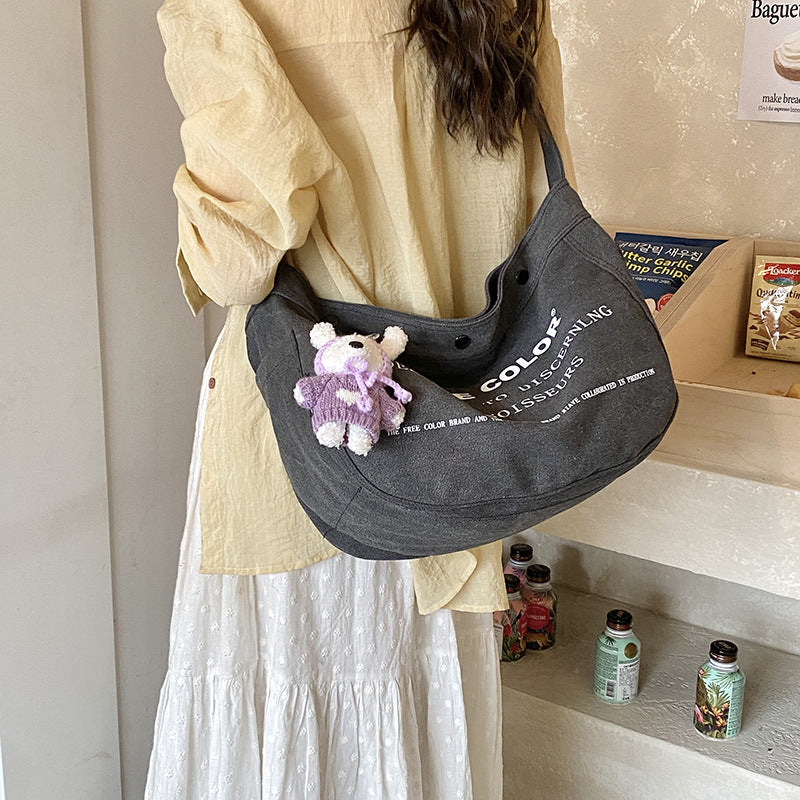 Japanese Style Canvas Letter Shoulder Bag Large Capacity