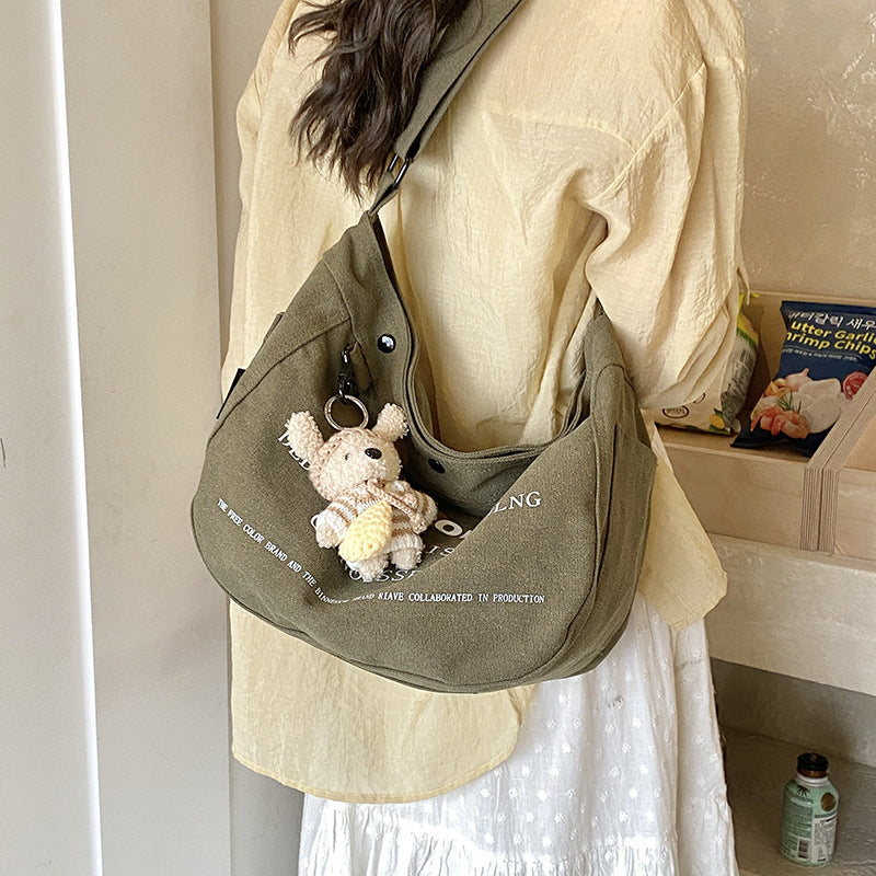 Japanese Style Canvas Letter Shoulder Bag Large Capacity