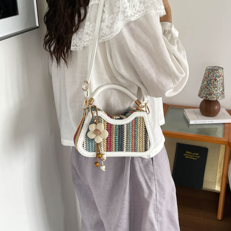 Color Block Woven Saddle Bag for Women Crossbody Shoulder Bag