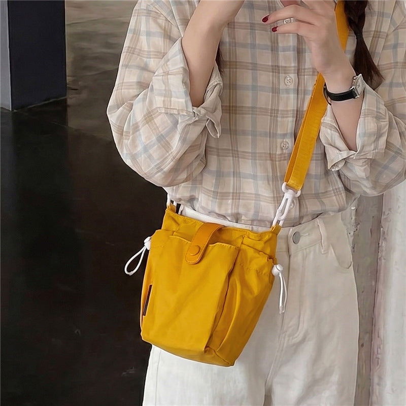 Simple Canvas Drawstring Shoulder Bag for Women Casual Phone Bag
