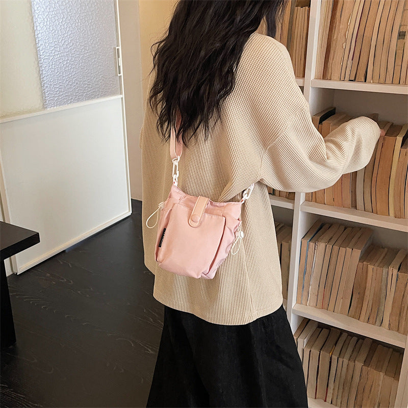 Simple Canvas Drawstring Shoulder Bag for Women Casual Phone Bag