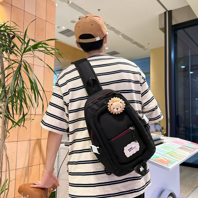 Color Block Chest Bag for Women Japanese Style Crossbody Backpack