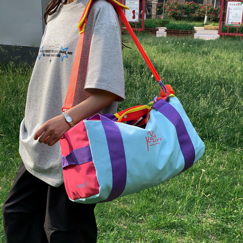 Color Blocking Travel Bag with Shoe Compartment Sports Bag