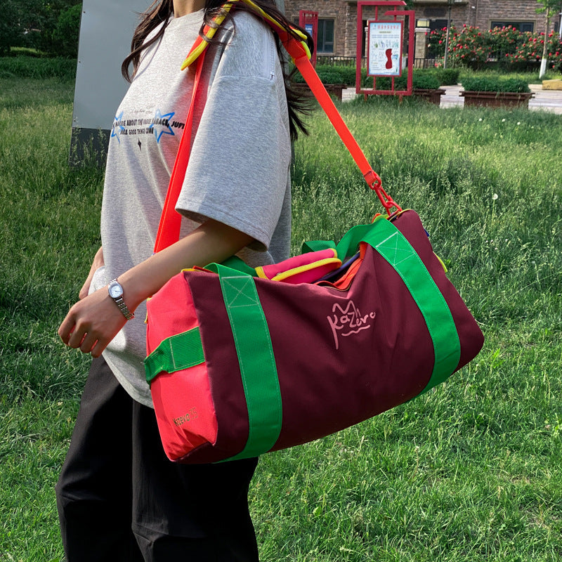 Color Blocking Travel Bag with Shoe Compartment Sports Bag