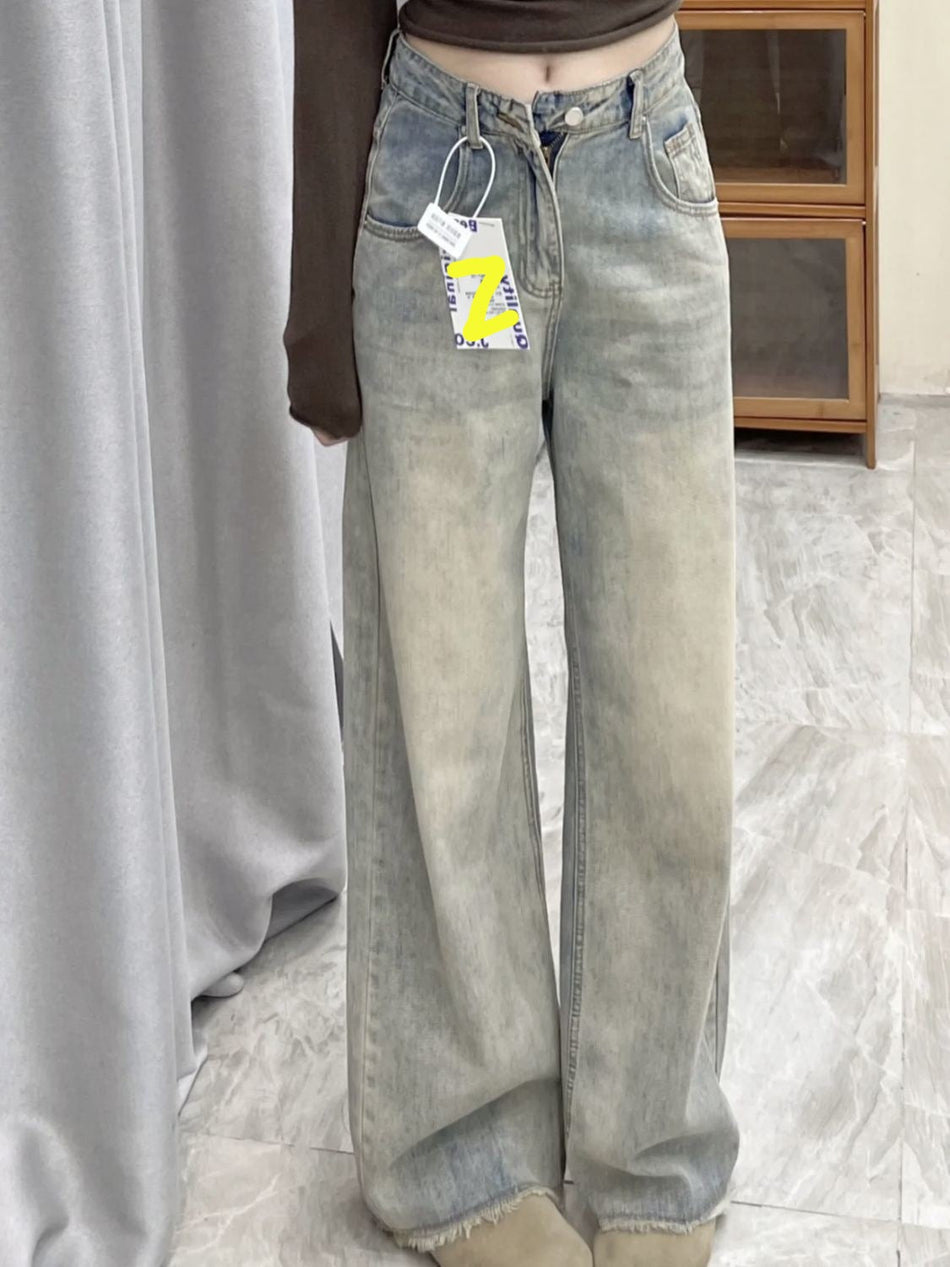 High-Waist Wide Leg Denim Jeans with Relaxed Straight Fit
