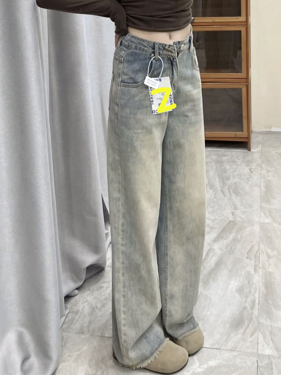 High-Waist Wide Leg Denim Jeans with Relaxed Straight Fit