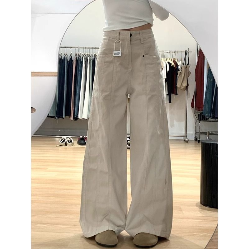 High-Waist Wide Leg Denim Pants with Relaxed Straight Fit