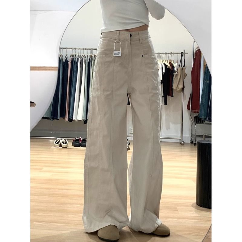 High-Waist Wide Leg Denim Pants with Relaxed Straight Fit