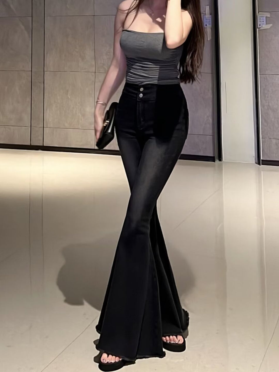 High-Waist Vintage Flared Jeans with Slim Straight-Leg Silhouette