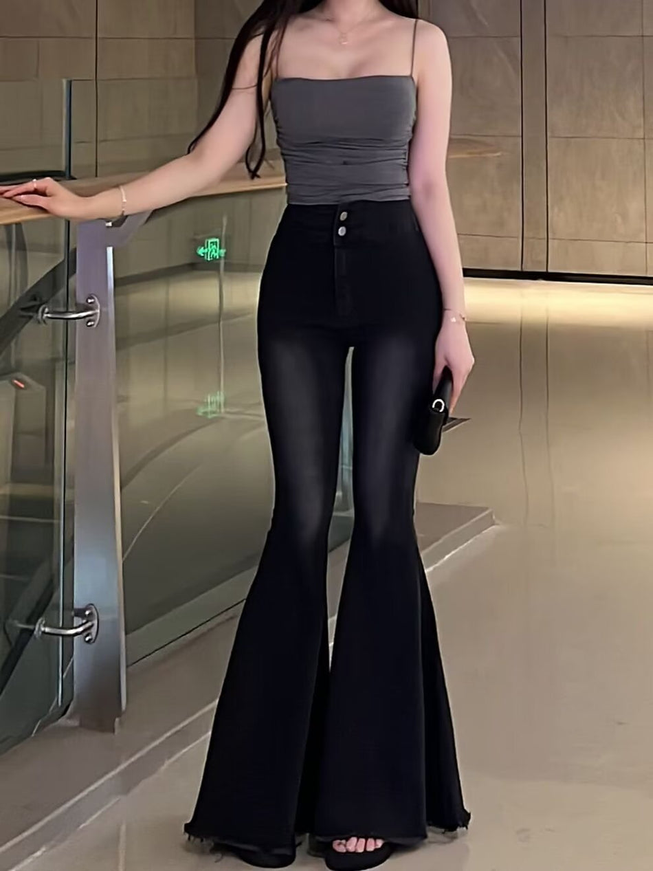 High-Waist Vintage Flared Jeans with Slim Straight-Leg Silhouette