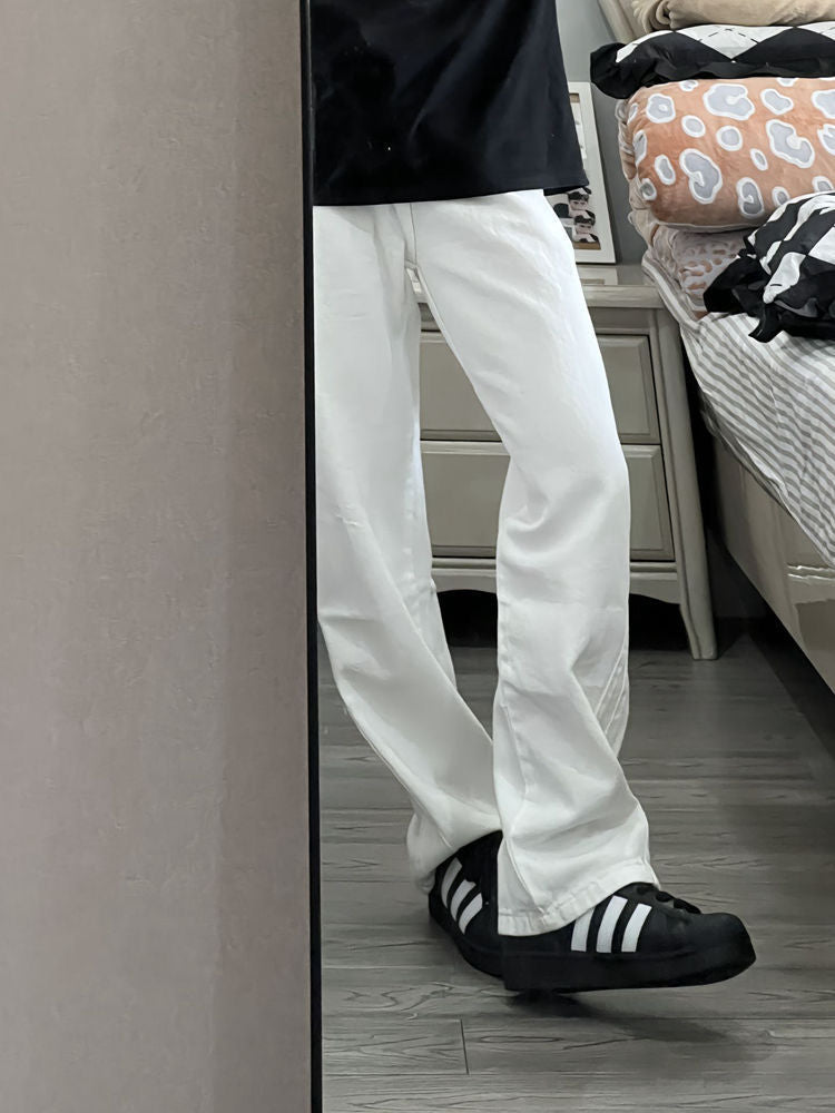High-Waist Pleated Wide Leg Jeans with Relaxed Straight Fit