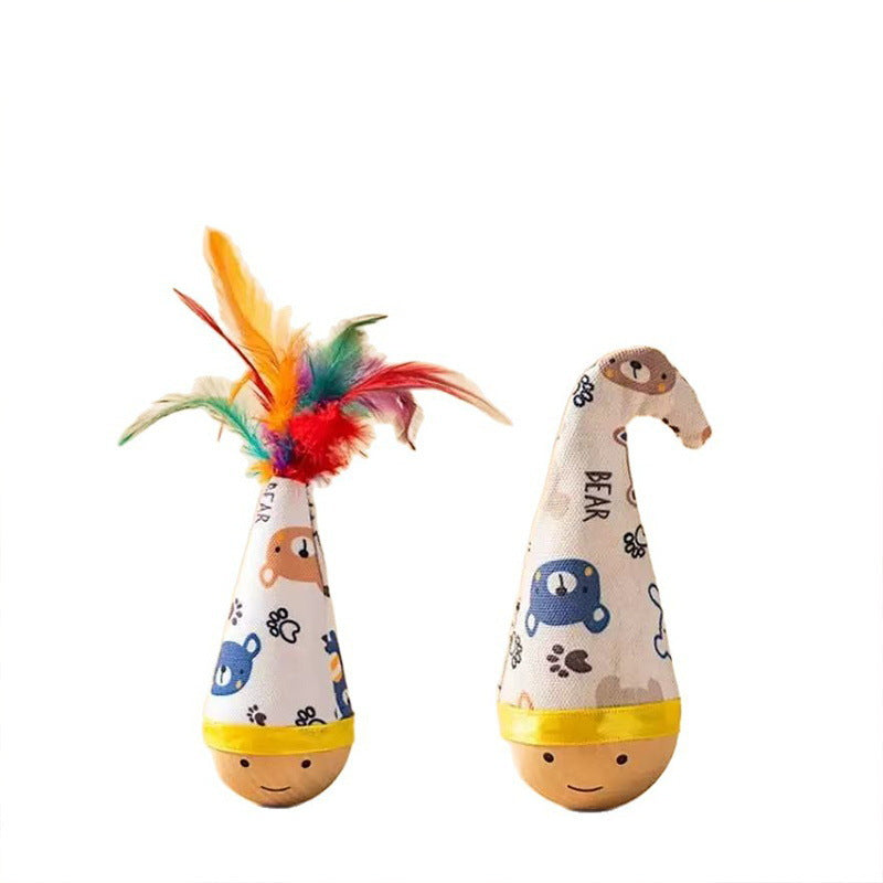 Roly Poly Feather Teaser Cat Toy for Self Entertainment