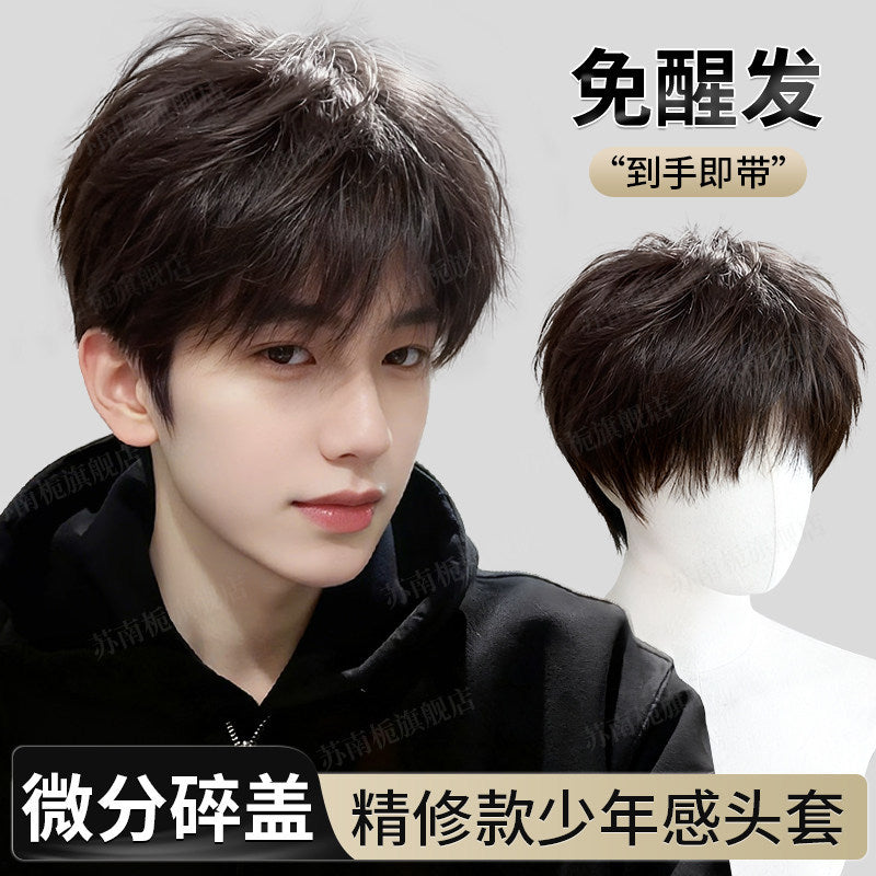 Men’s Real Human Hair Korean Style Short Wig Natural Look