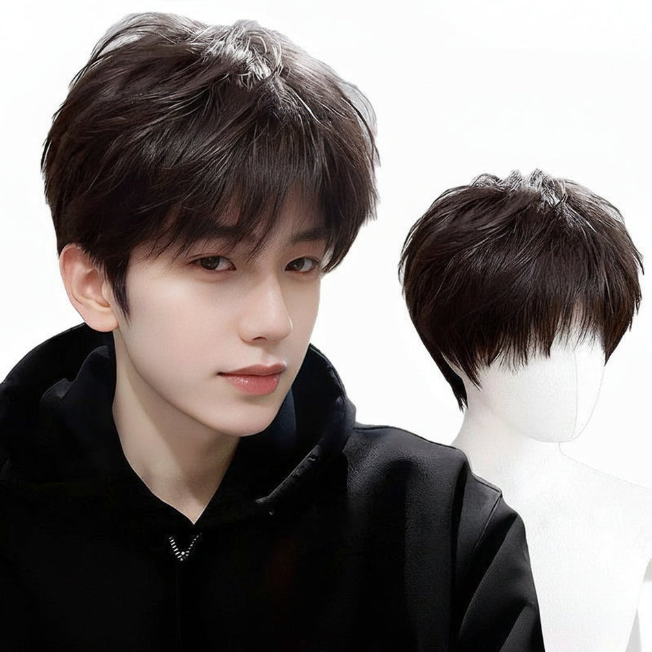 Men’s Layered Short Hair Wig with Natural Youthful Style