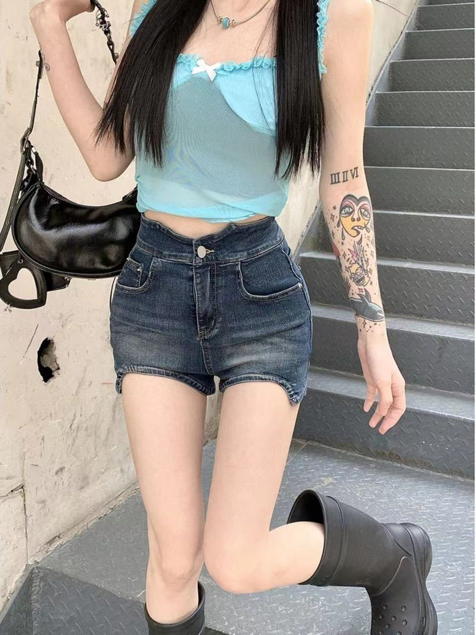 High-Waist Stretch Denim Shorts with Flattering A-Line Fit