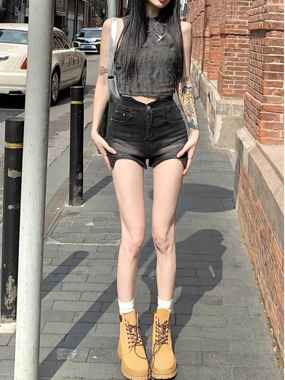 High-Waist Stretch Denim Shorts with Flattering A-Line Fit
