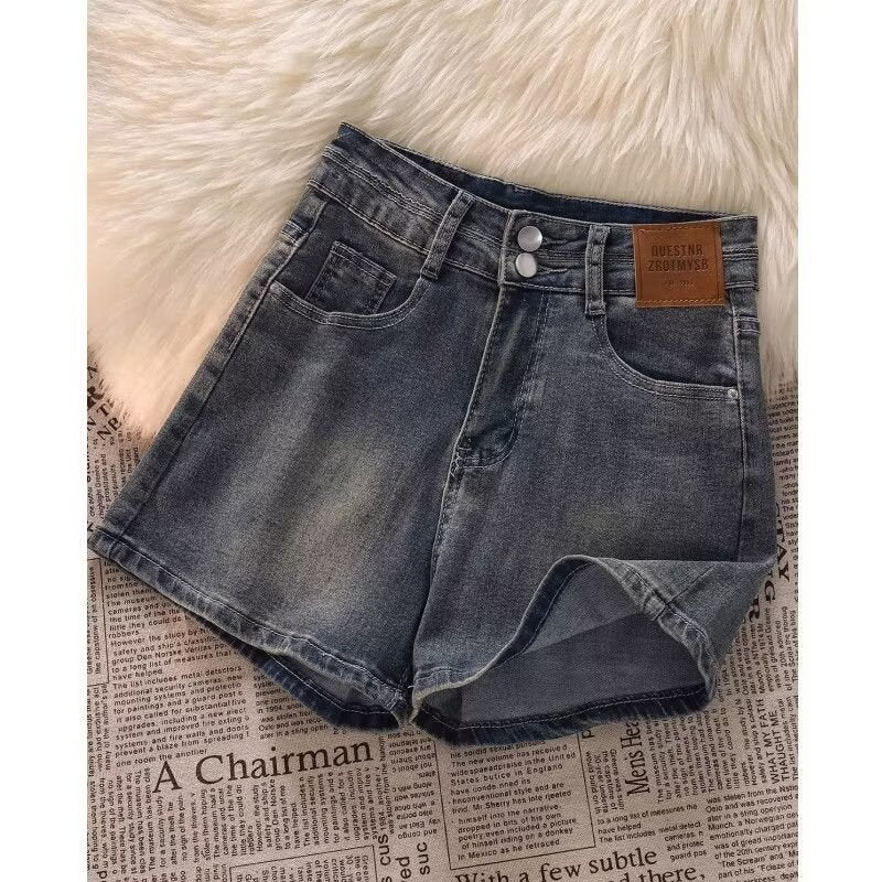 High-Waist A-Line Denim Shorts with Relaxed Wide-Leg Fit
