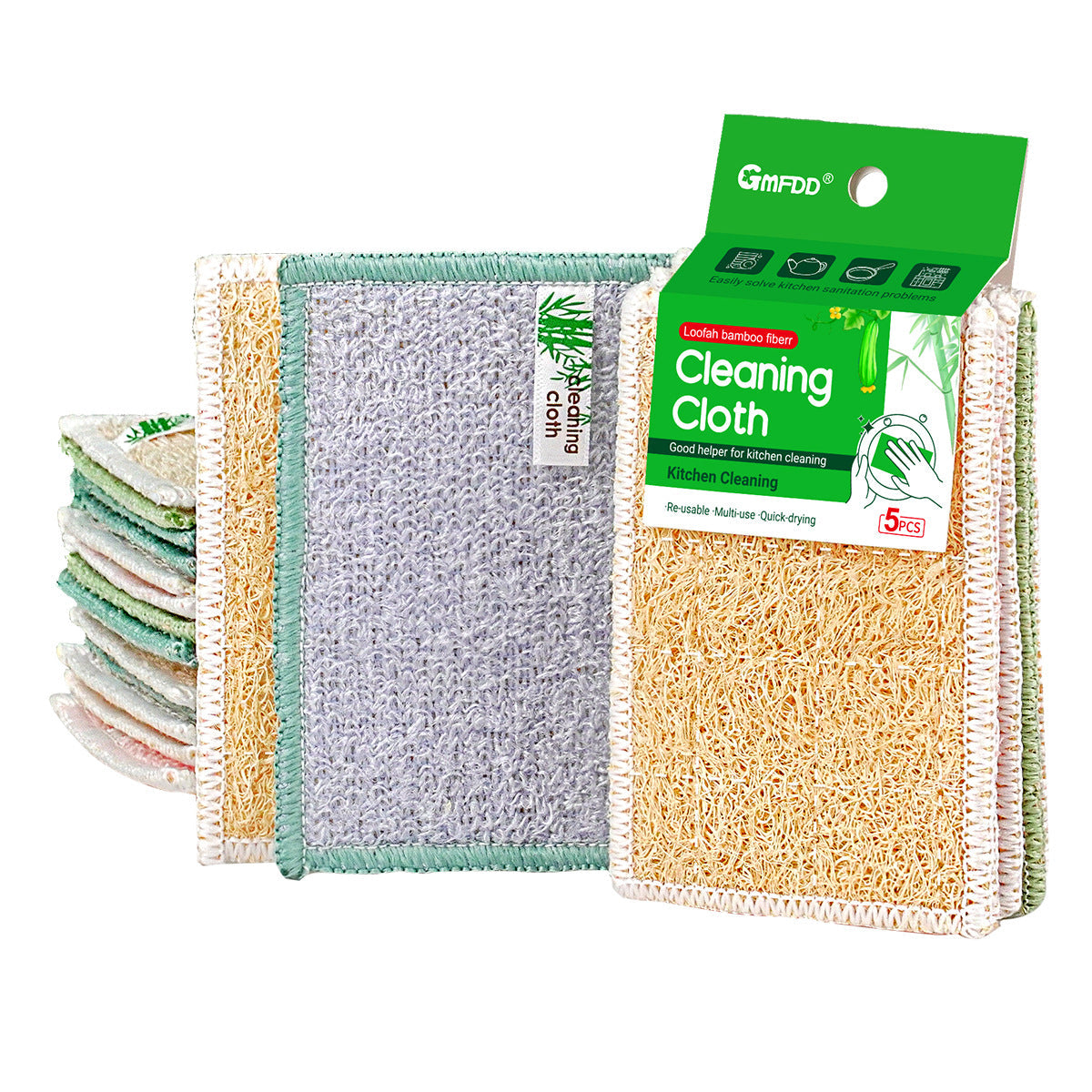 Bamboo Fiber Dishwashing Cloth with Double-Sided Cleaning Pad in 12*8cm