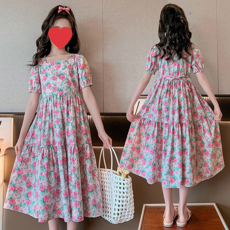 Girls Floral Princess Dress Korean Style Summer Party Dress