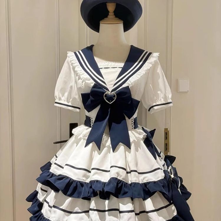 Girls Navy Blue Bow Princess Dress Sweet A-Line Summer Dress