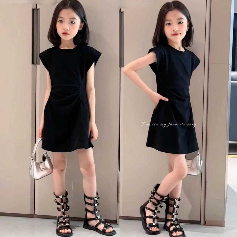 Girls Sleeveless A-Line Dress Korean Style Waist Fit Dress
