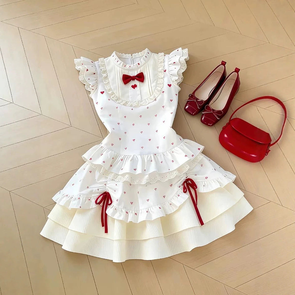 Girls White Bow Lace Princess Dress Elegant Summer Party Dress