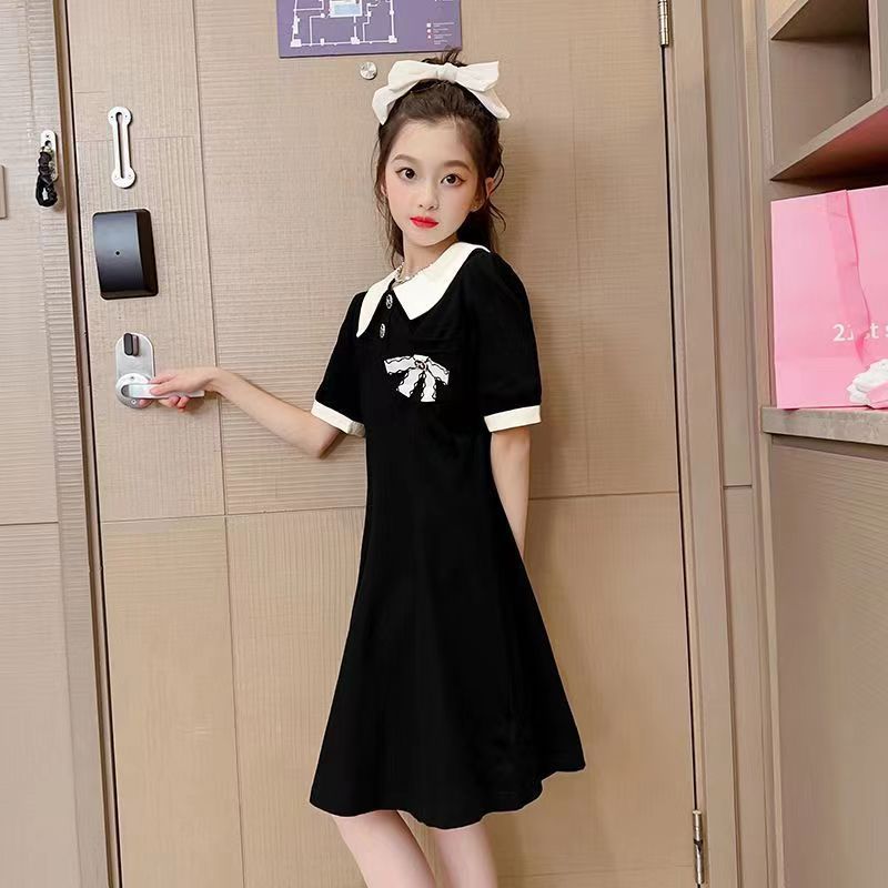 Girls Black Doll Collar Princess Dress Korean Style A-Line