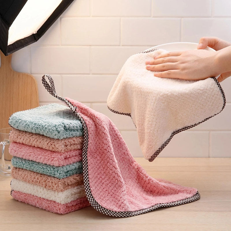 Coral Fleece Kitchen Cleaning Cloth for Wet and Dry Use 10 Pc in multicolor