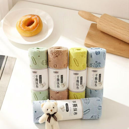 Disposable Antibacterial Tear-Off Kitchen Cleaning Cloth Roll 4-Pc in multicolor