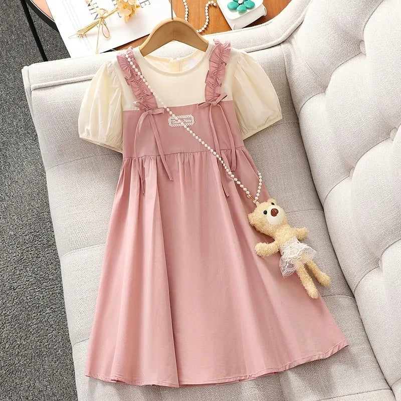 Girls Faux Two-Piece Lace Princess Dress Casual Summer Style