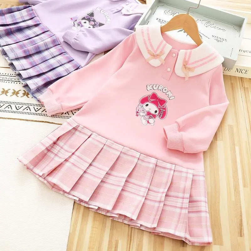 Girls Cartoon Print Long Sleeve Princess Dress Casual A-Line
