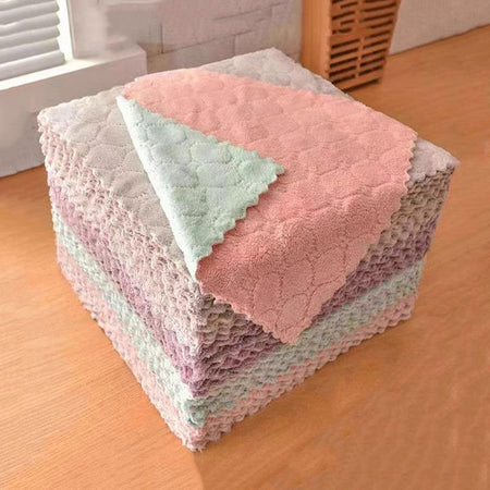 Thickened Coral Fleece Kitchen Dishcloth Oil Stain Cleaning Towel 10 Pc in multicolor, 25*25cm