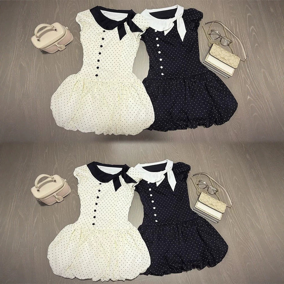 Girls Polka Dot Fluffy Princess Dress Korean Style Summer Outfit