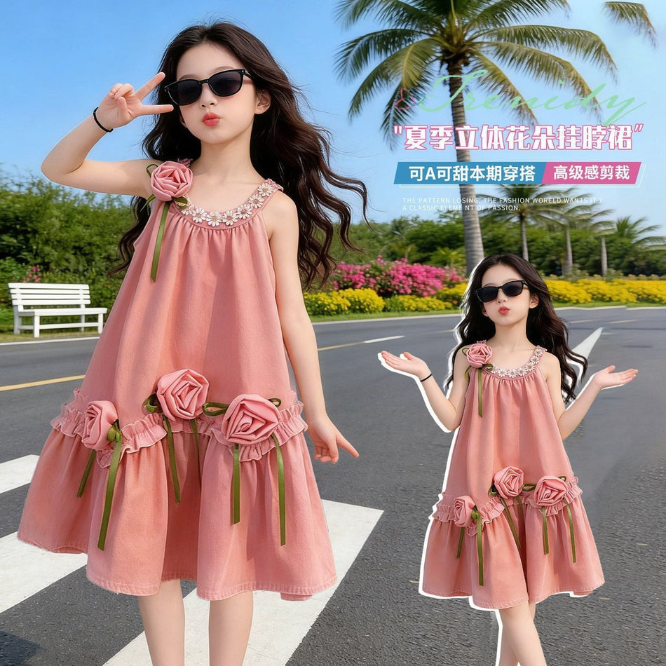 Girls Lace Vest A-Line Princess Dress Summer Korean Style Dress