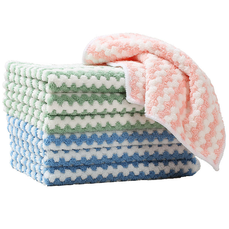Thickened Coral Fleece Kitchen Cleaning Cloth Striped Dishcloth 12 pc in multicolor, 25*25cm