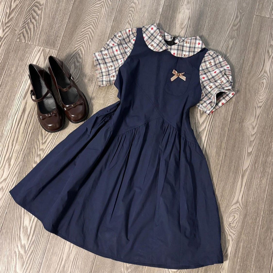 Girls Korean Style Plaid Loose Two-Piece Summer Dress