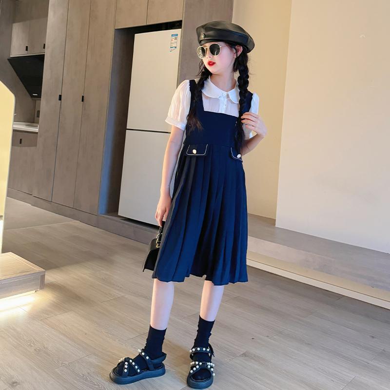 Girls Color Block Two-Piece Dress Korean Style Summer Outfit