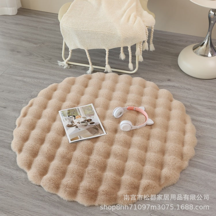 Imitation Rabbit Fur Round Plush Carpet Sofa Coffee Table Mat in beige