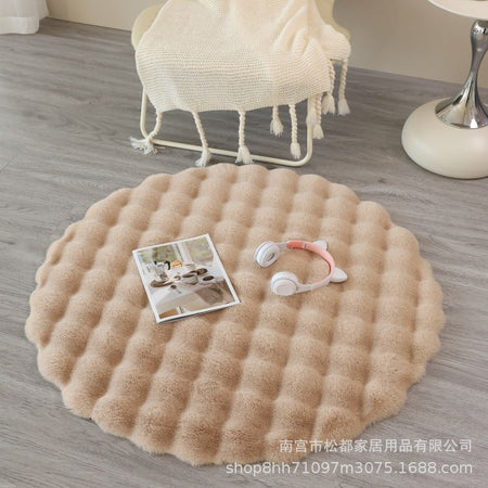 Imitation Rabbit Fur Round Plush Carpet Sofa Coffee Table Mat in beige