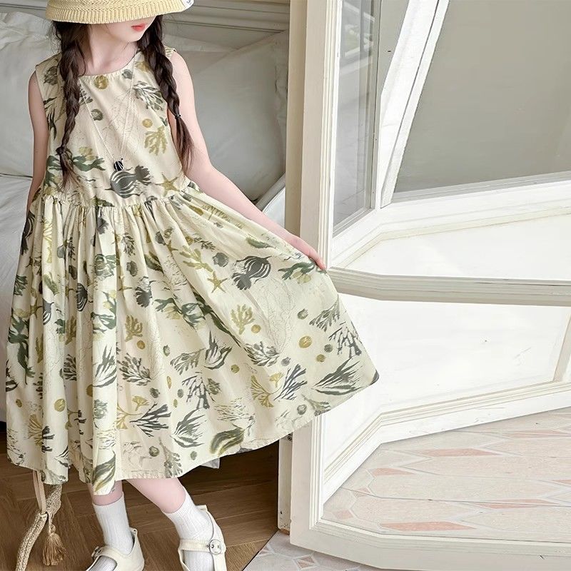 Girls Color-Block Sleeveless Princess Dress Korean Style Summer
