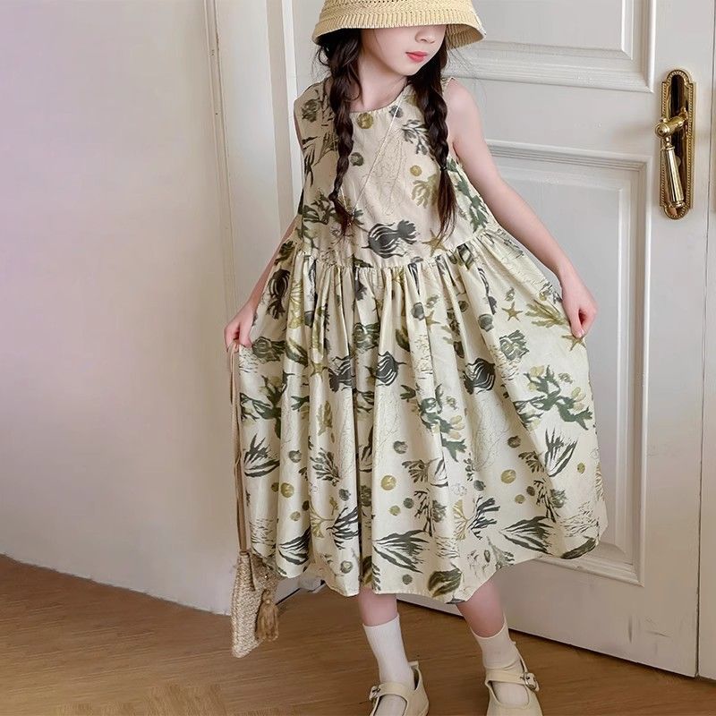 Girls Color-Block Sleeveless Princess Dress Korean Style Summer