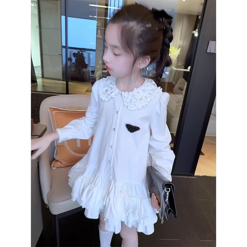 Girls Doll Collar A-Line Dress Korean Style Long Sleeve Dress
