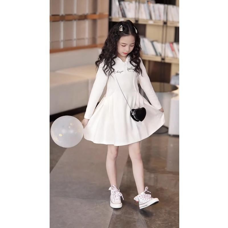 Girls Letter Print Slim Fit A-Line Dress Korean Style Long Sleeve