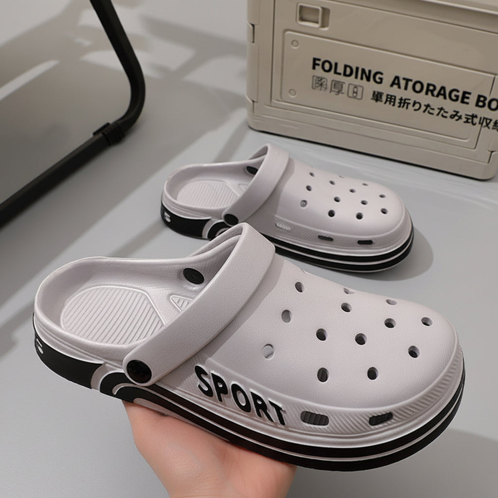Gray EVA Closed-Toe Beach Clogs with Anti-Slip Comfort Sole
