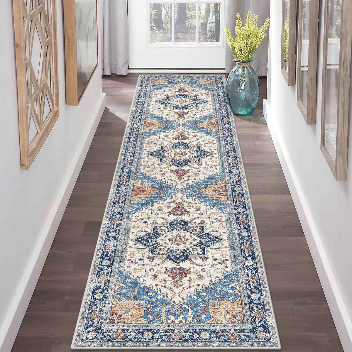 Persian Style Long Corridor Faux Cashmere Washable Carpet Runner in beige, 100*200cm