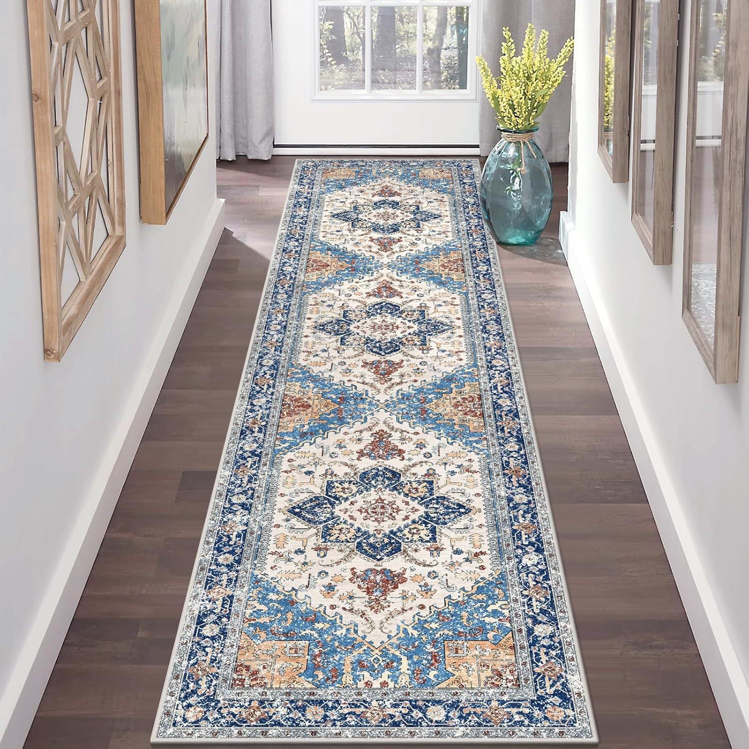 Persian Style Long Corridor Faux Cashmere Washable Carpet Runner in beige, 100*200cm