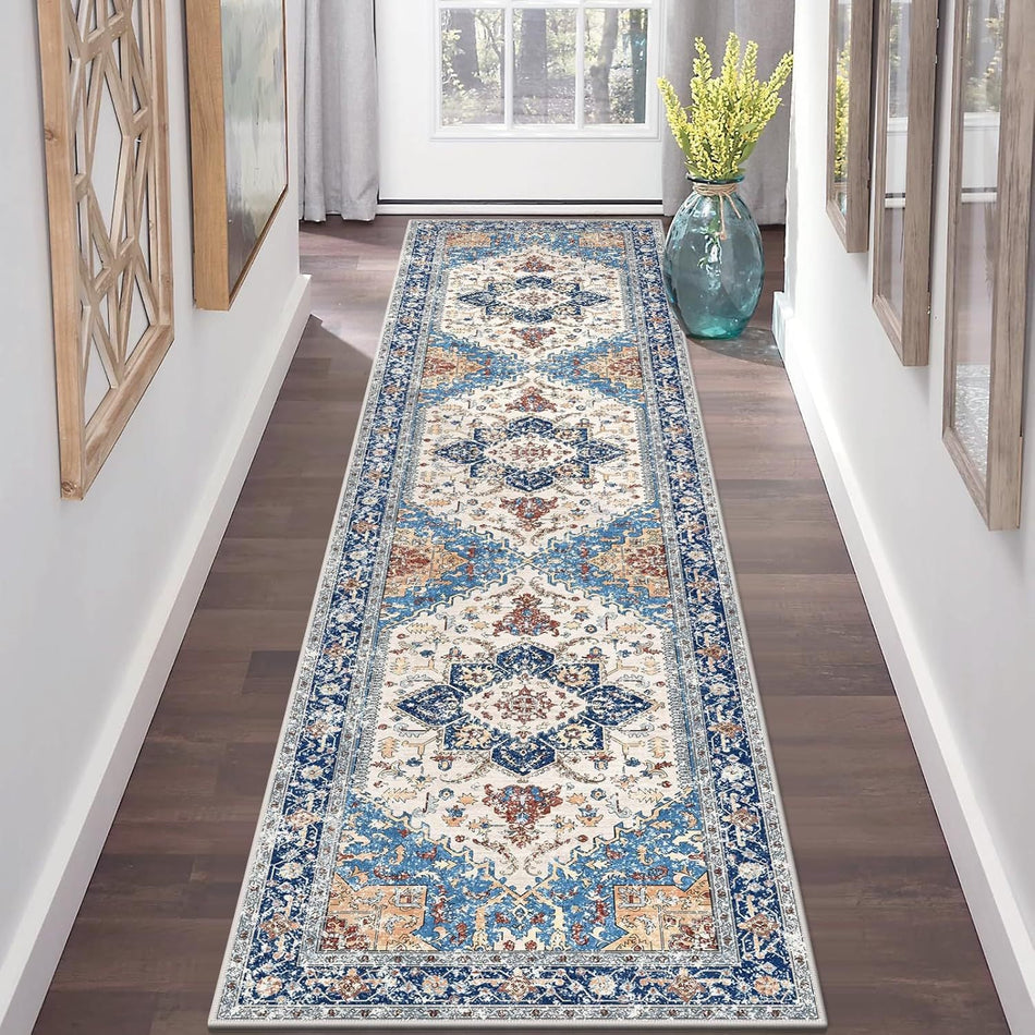 Persian Style Long Corridor Faux Cashmere Washable Carpet Runner in beige, 100*200cm