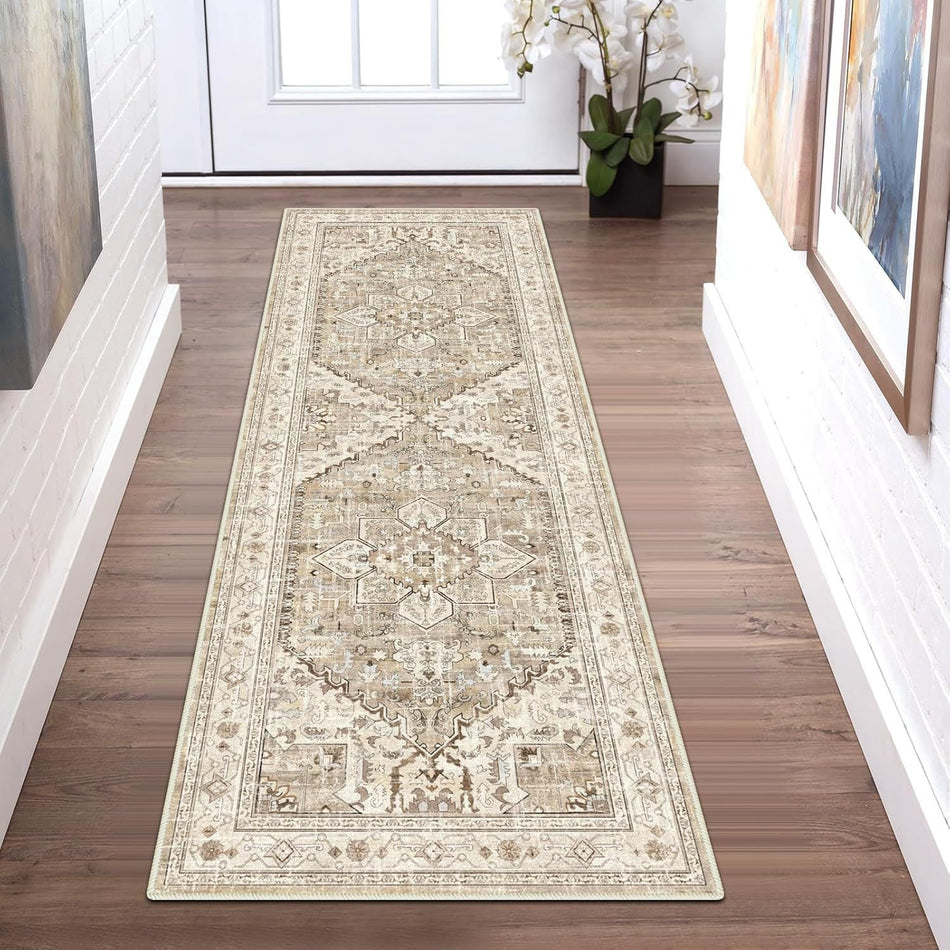 Persian Style Long Corridor Faux Cashmere Washable Carpet Runner